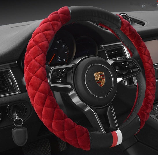 Luxury Plush Steering Wheel Cover - 38cm Universal Winter Warm Soft Touch with Anti-Slip Grip