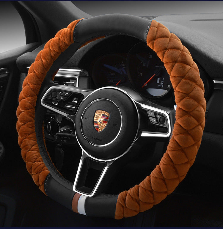 Luxury Plush Steering Wheel Cover - 38cm Universal Winter Warm Soft Touch with Anti-Slip Grip