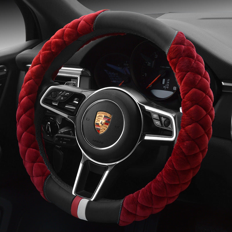 Luxury Plush Steering Wheel Cover - 38cm Universal Winter Warm Soft Touch with Anti-Slip Grip