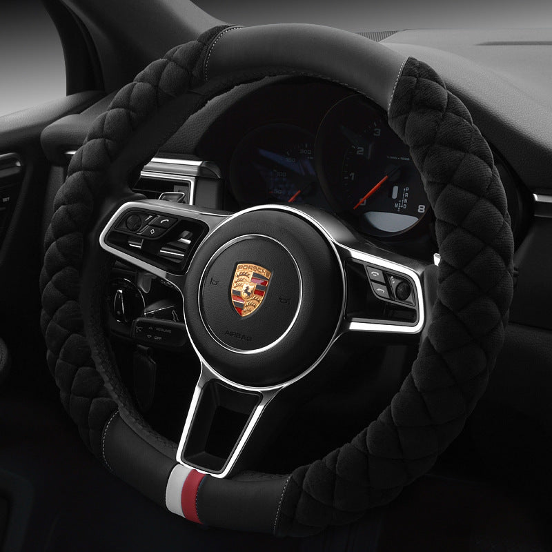 Luxury Plush Steering Wheel Cover - 38cm Universal Winter Warm Soft Touch with Anti-Slip Grip
