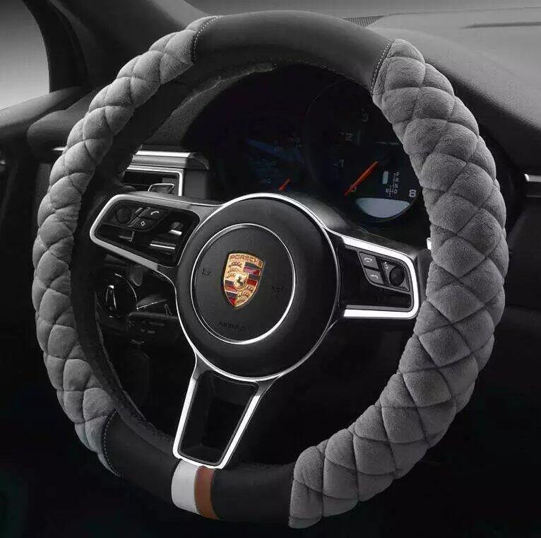 Luxury Plush Steering Wheel Cover - 38cm Universal Winter Warm Soft Touch with Anti-Slip Grip
