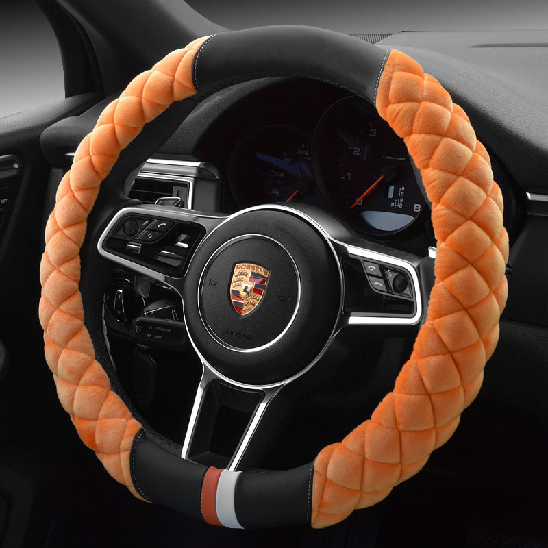 Luxury Plush Steering Wheel Cover - 38cm Universal Winter Warm Soft Touch with Anti-Slip Grip