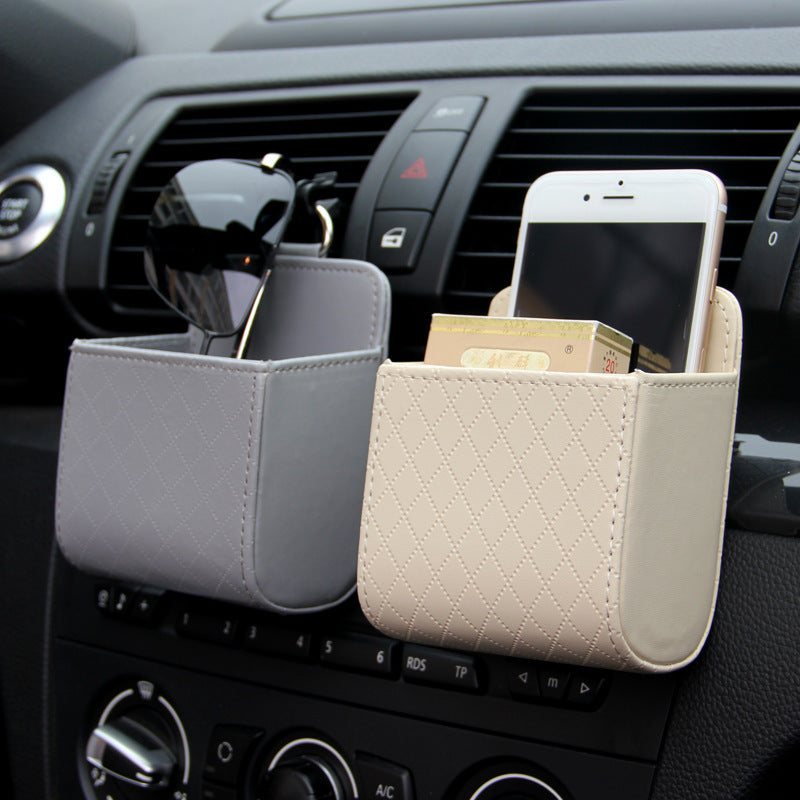 Premium Leather Car Air Vent Organizer - Multi-Pocket Storage Caddy with Phone Holder