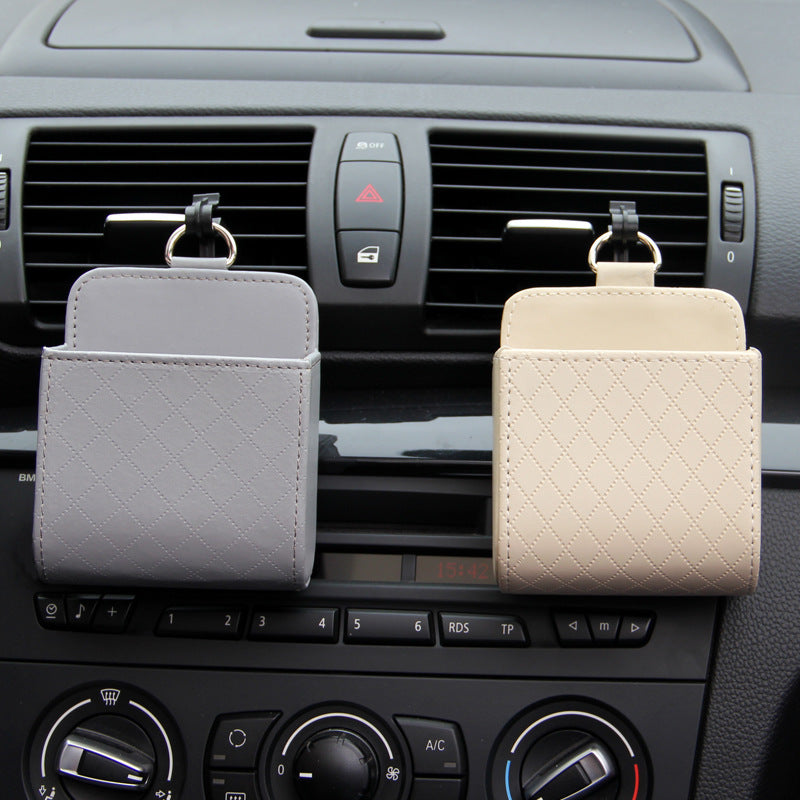 Premium Leather Car Air Vent Organizer - Multi-Pocket Storage Caddy with Phone Holder