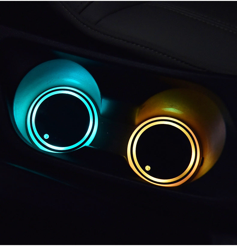 Premium 7-Color LED Car Cup Holder Coaster - Solar & USB Rechargeable with RGB Atmosphere Lighting