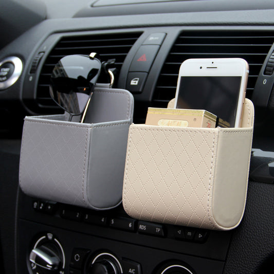Premium Leather Car Air Vent Organizer - Multi-Pocket Storage Caddy with Phone Holder