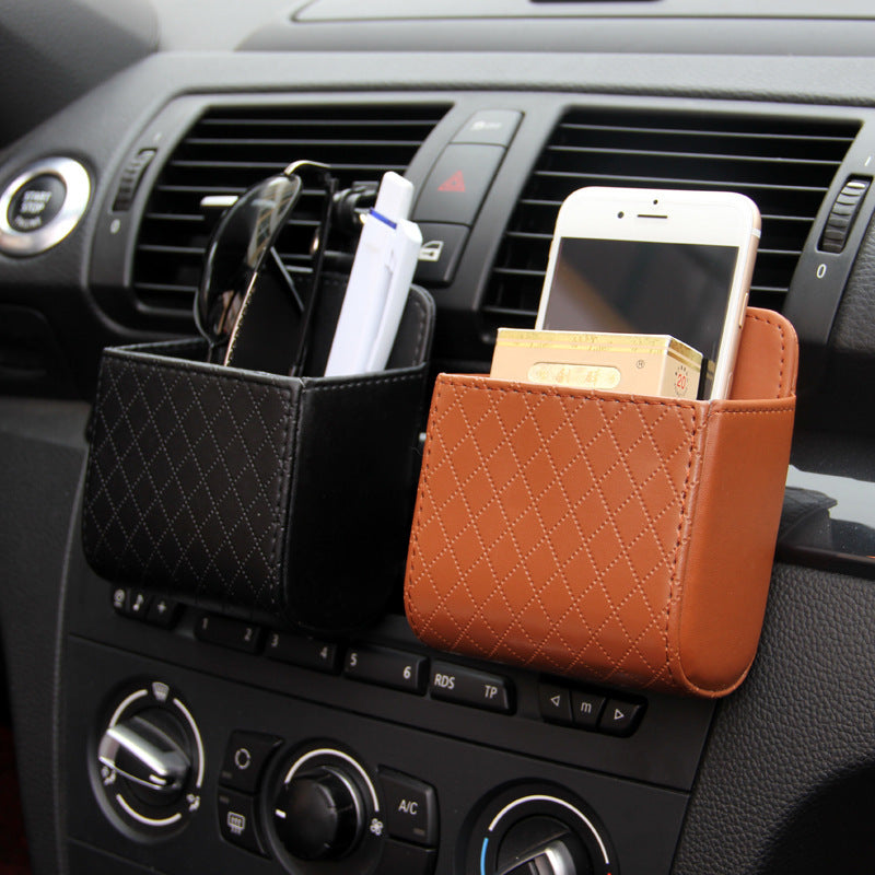 Premium Leather Car Air Vent Organizer - Multi-Pocket Storage Caddy with Phone Holder